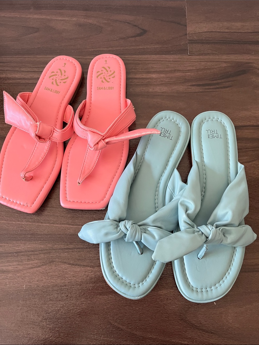 Bundle of 2 Sam & Libby Coral and Mint Knotted Thong Sandals